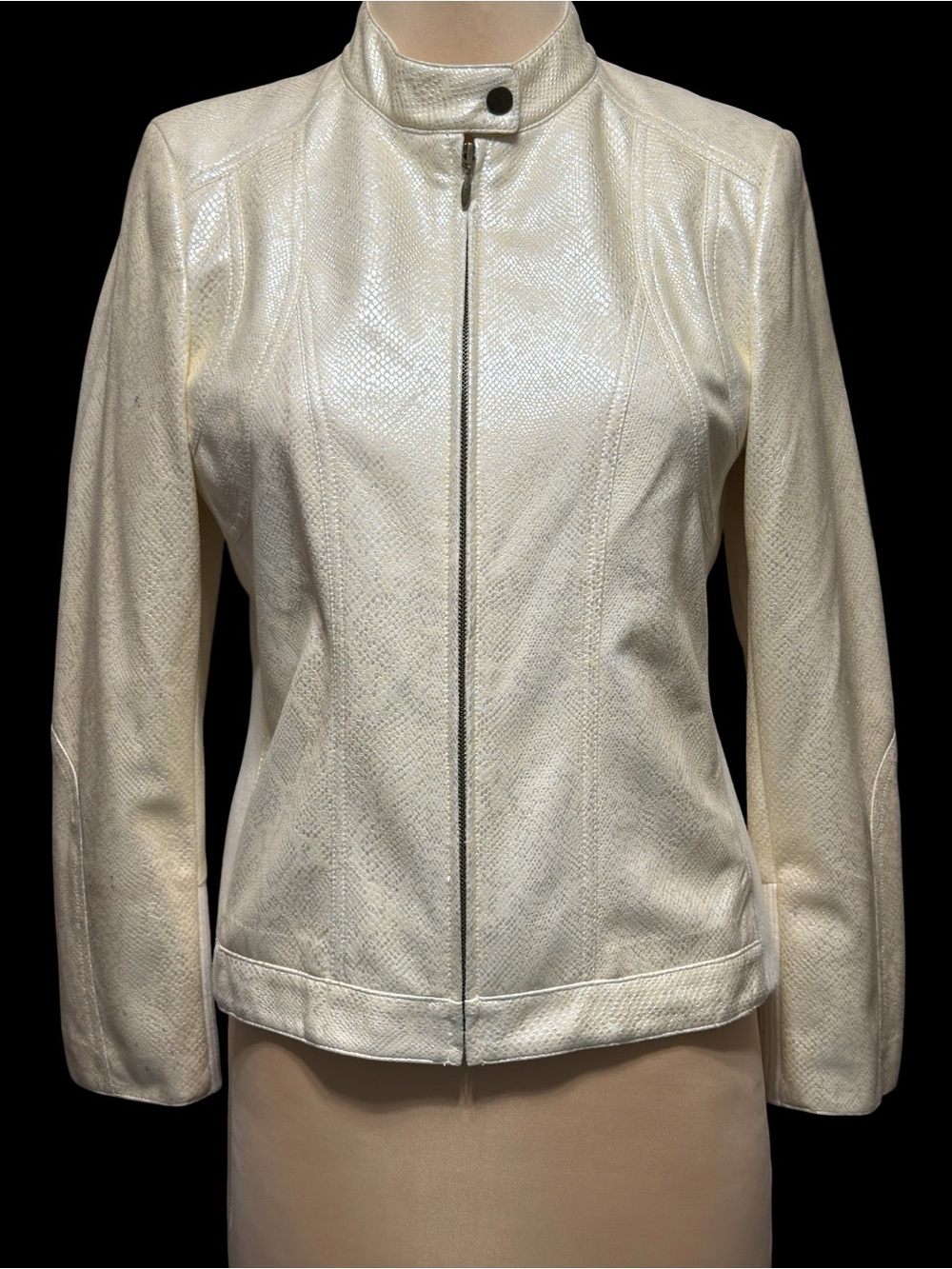 Chico's Cream Textured Zip-Front Jacket